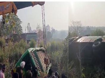 ਹੁਸ਼ਿਆਰਪੁਰ ਵਿਚ ਤੜਕਸਾਰ ਟਾਂਡਾ ਉੜਮੁੜ ਕੋਲ ਪਿੰਡ ਕੁਰਾਲਾ ਵਿਚ ਸਵਾਰੀਆਂ ਨਾਲ ਭਰੀ ਬੱਸ ਪਲਟੀ